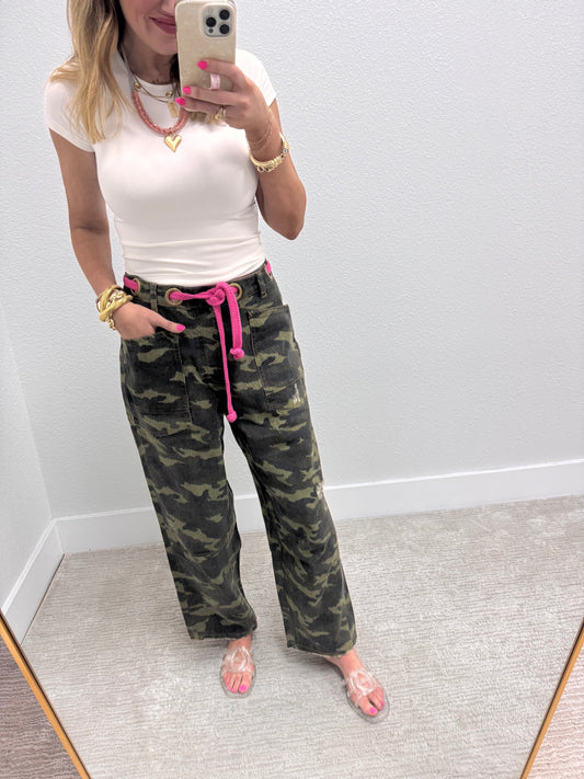 Camo Braided Waist Belt Pants