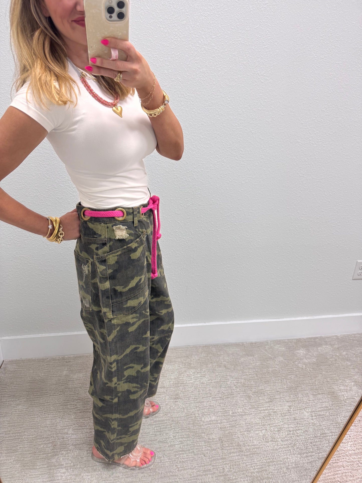 Camo Braided Waist Belt Pants