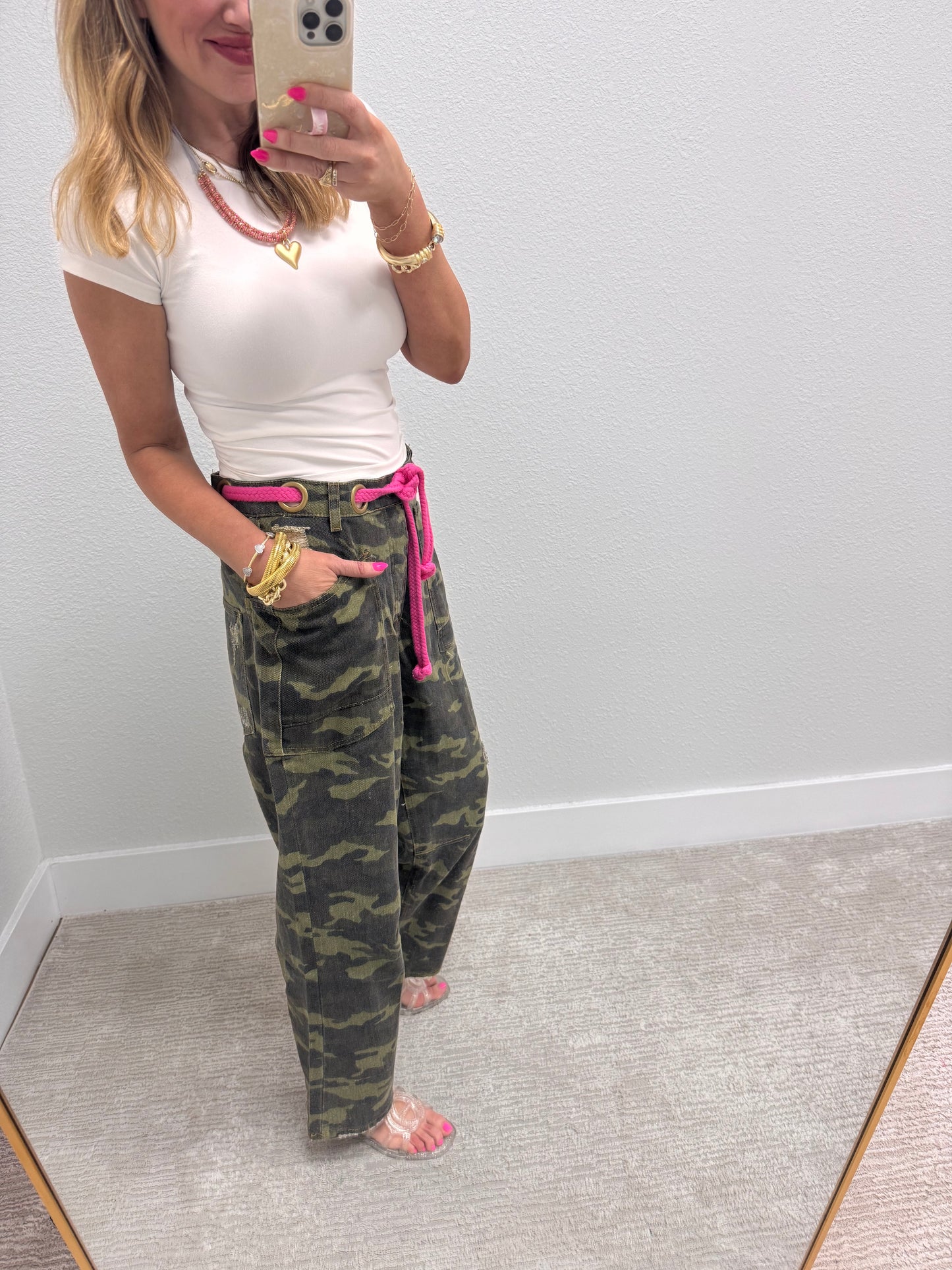 Camo Braided Waist Belt Pants