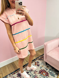Pink Sequin Colored Stripe Dress