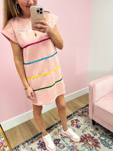 Pink Sequin Colored Stripe Dress