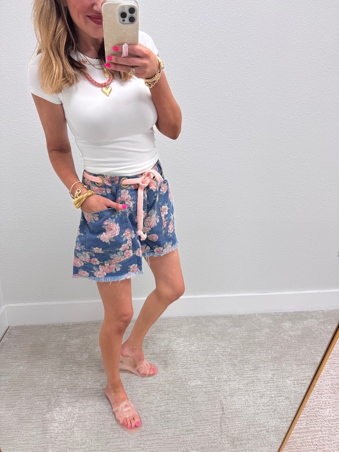 Floral Braided Waist Belt Short