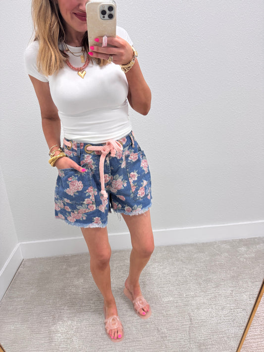 Floral Braided Waist Belt Short