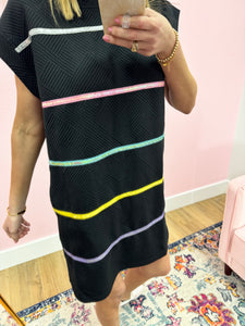 Black Sequin Colored Stripe Dress