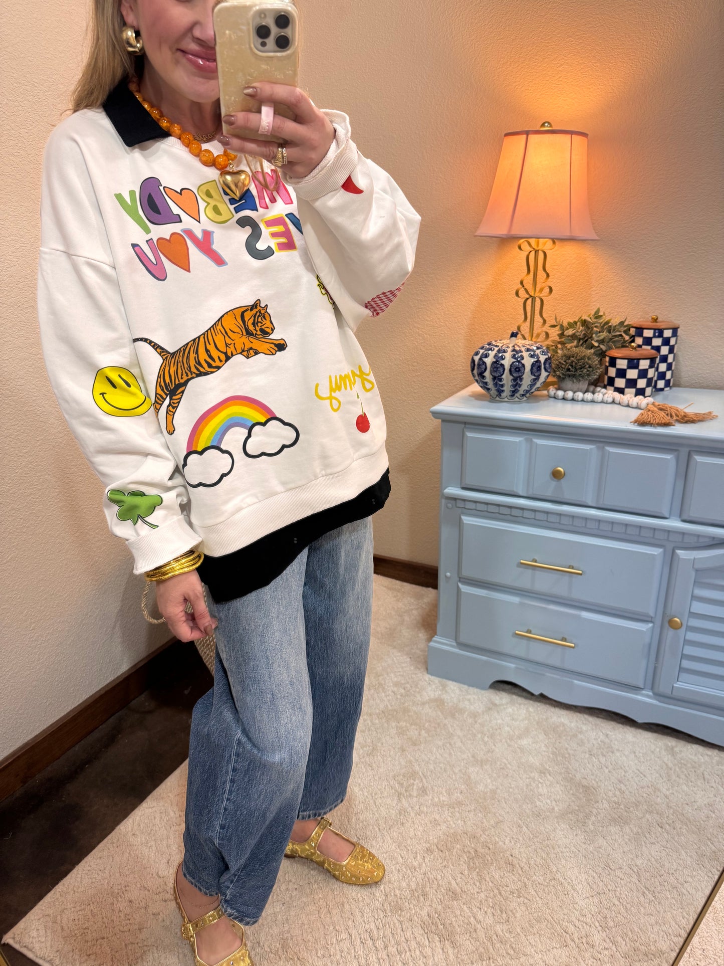 Black Collared Smocked Sleeve Top