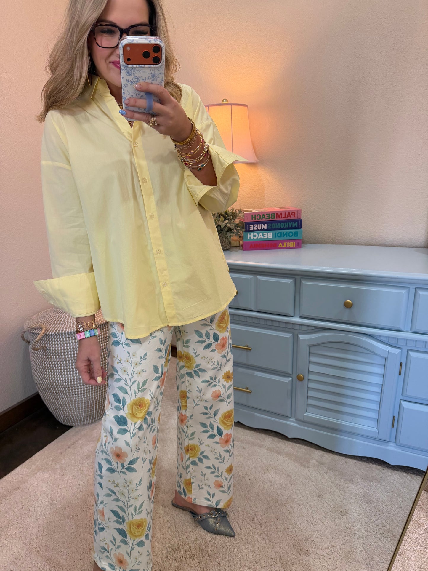 Pale Yellow Button Up Poplin Shirt