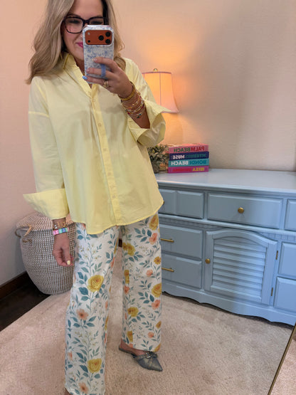 Pale Yellow Button Up Poplin Shirt