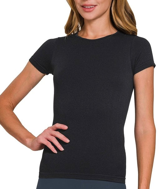 Black Seamless Crew Neck Short Sleeve