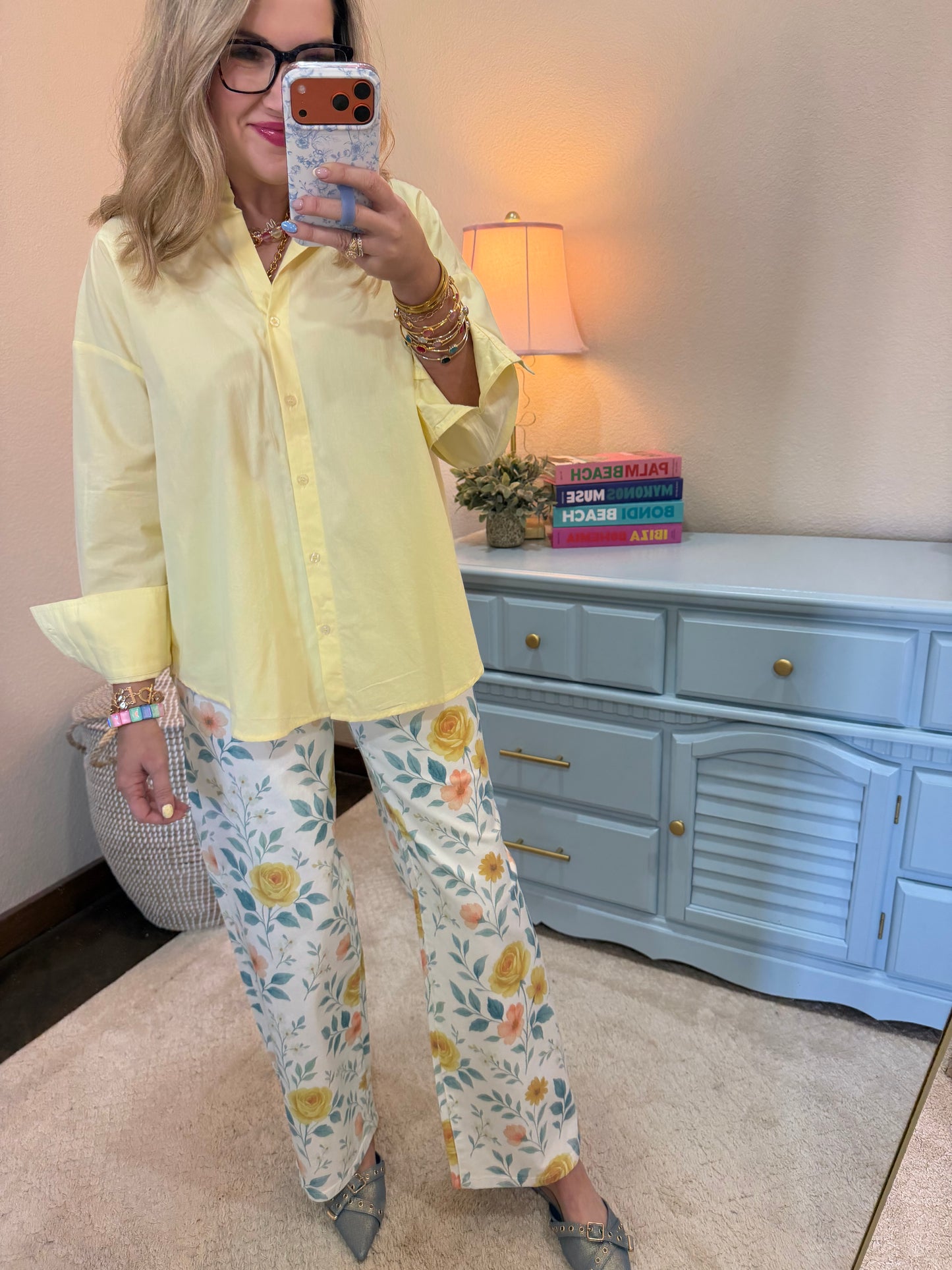 Pale Yellow Button Up Poplin Shirt