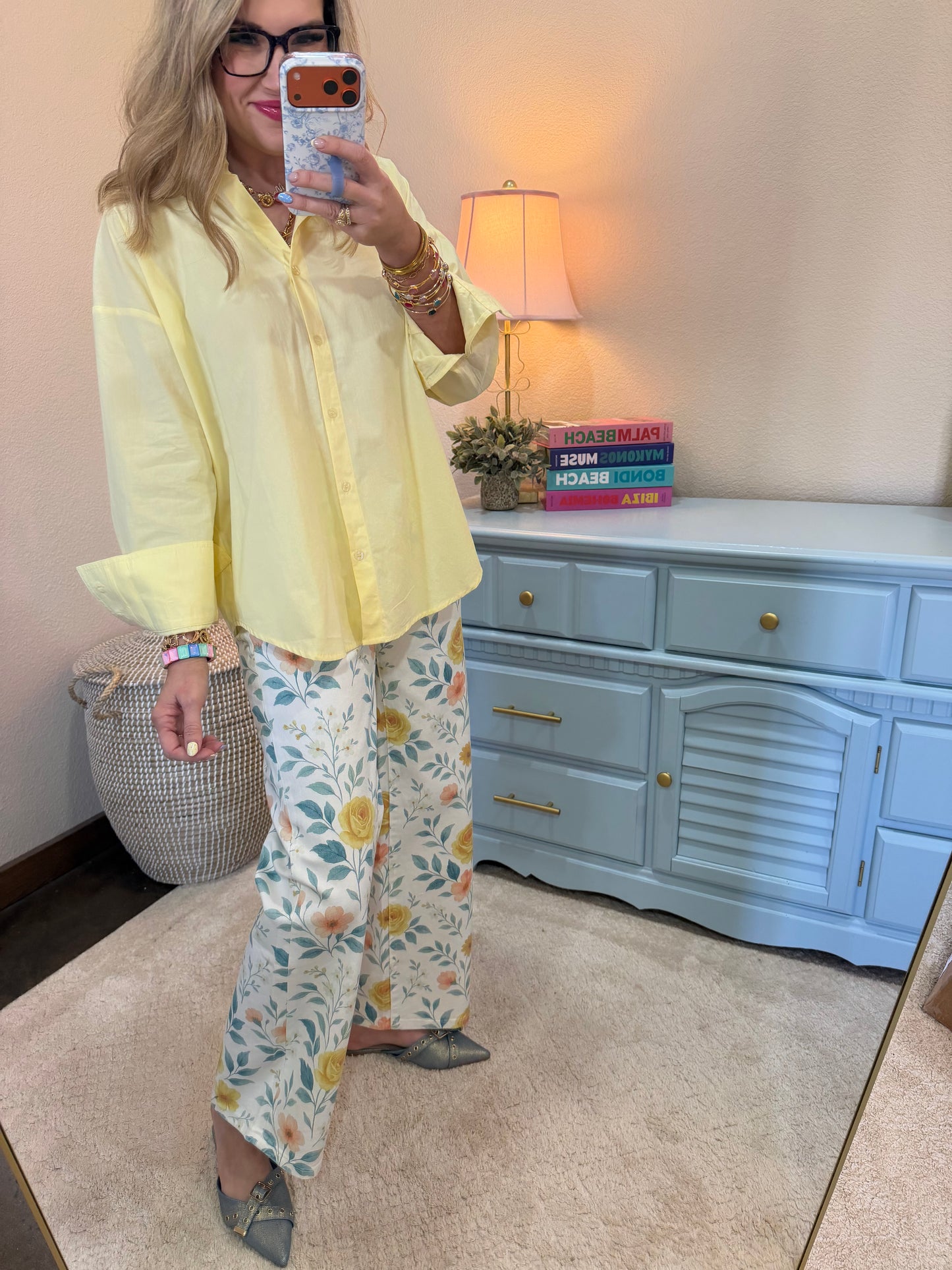 Pale Yellow Button Up Poplin Shirt