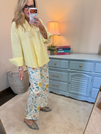 Pale Yellow Button Up Poplin Shirt