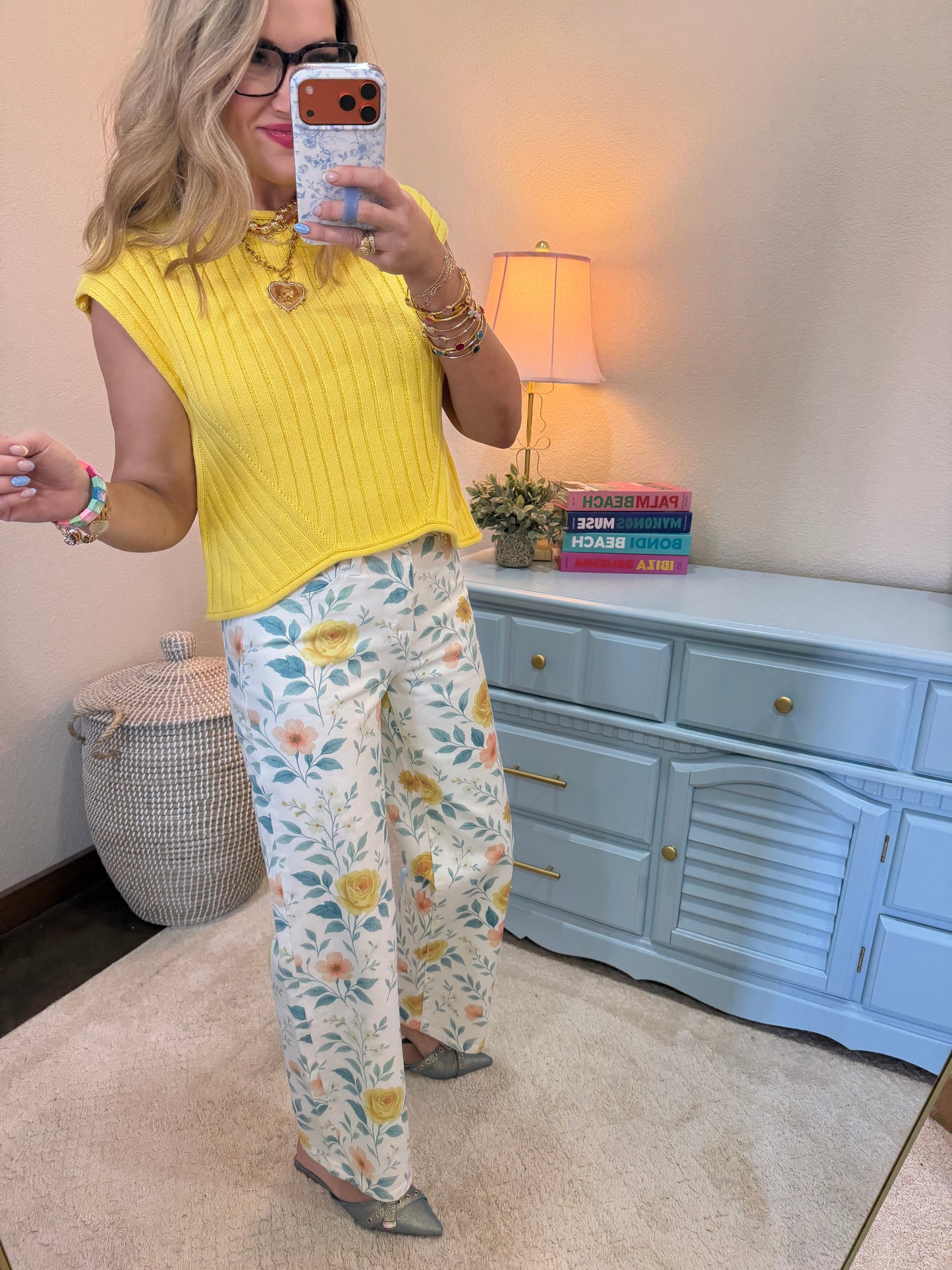 Floral High Rise Wide Leg Jeans