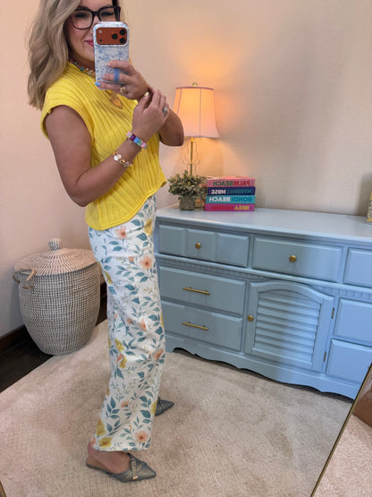 Floral High Rise Wide Leg Jeans