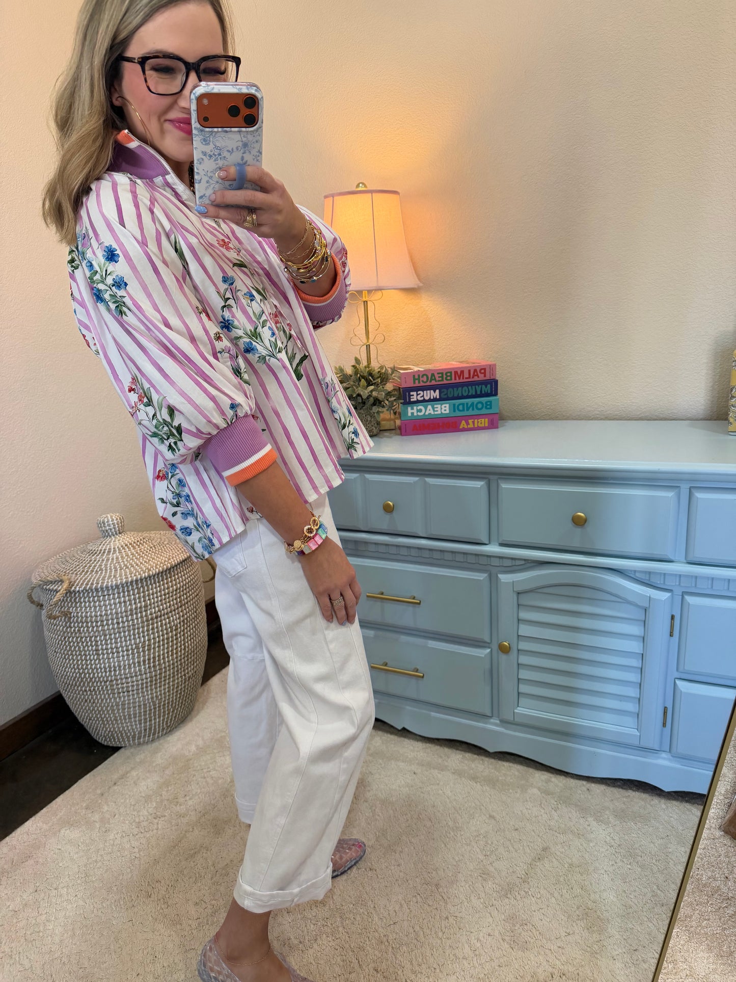 Violet Pink 3/4 Sleeve Half Zip Printed Top