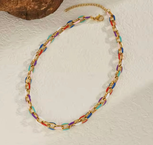 Dainty Colored Enamel Link Necklace