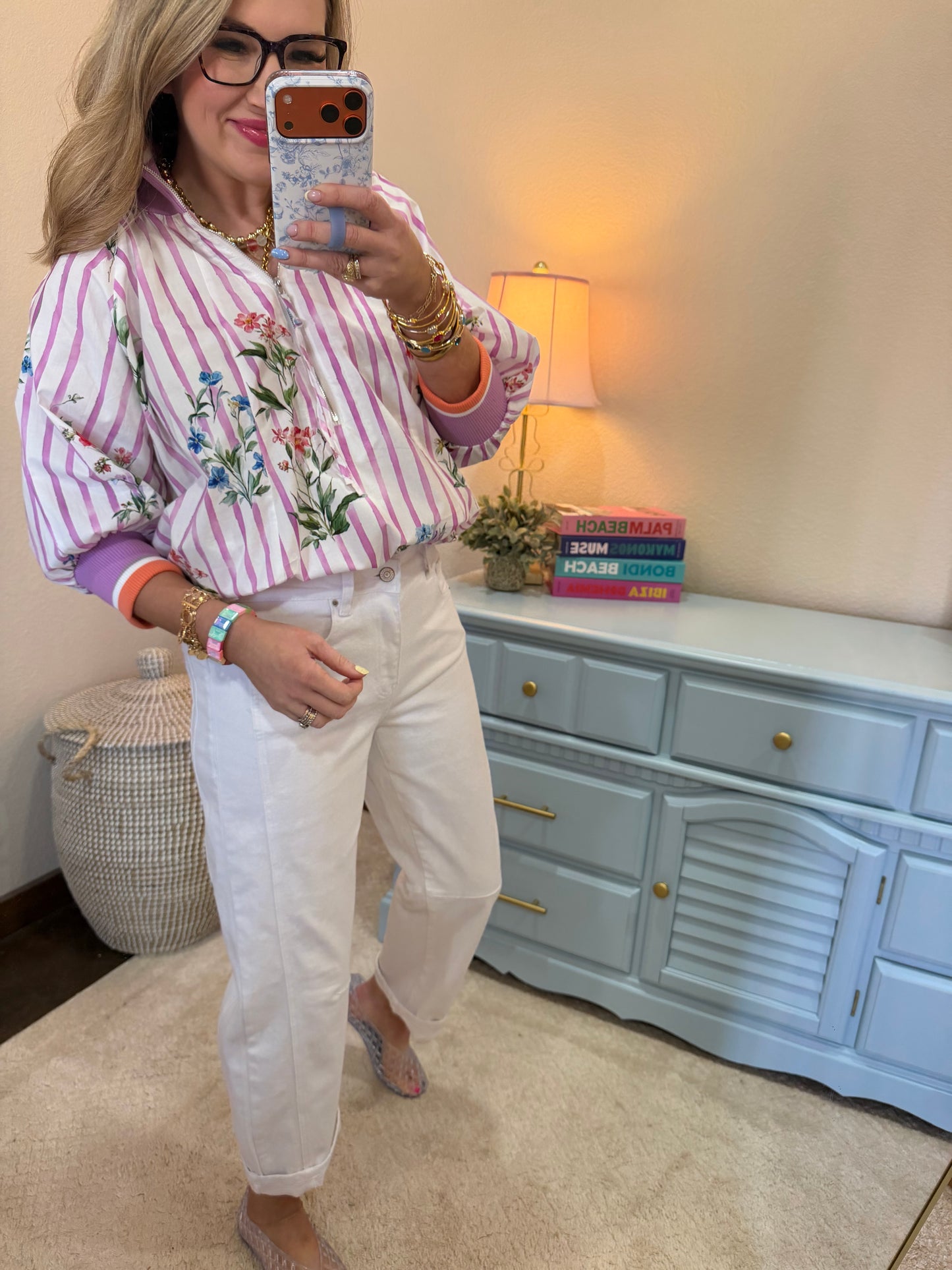 Violet Pink 3/4 Sleeve Half Zip Printed Top