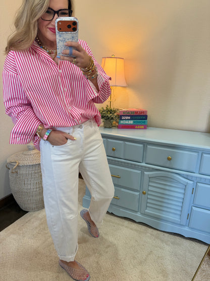 Pink Striped Button-up Poplin Shirt