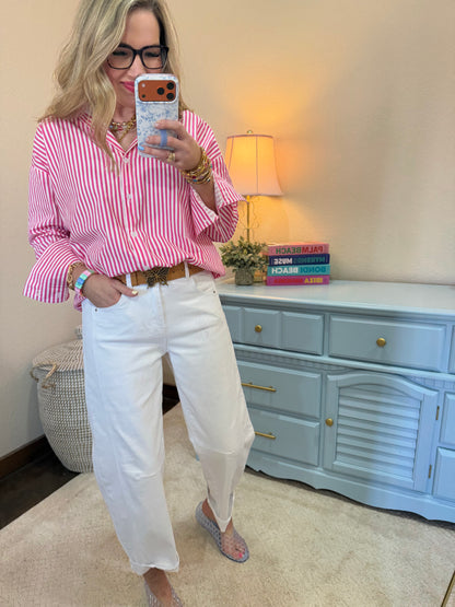 Pink Striped Button-up Poplin Shirt