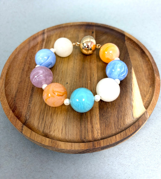 Multi Colored Bead And Pearl Magnetic Bracelet