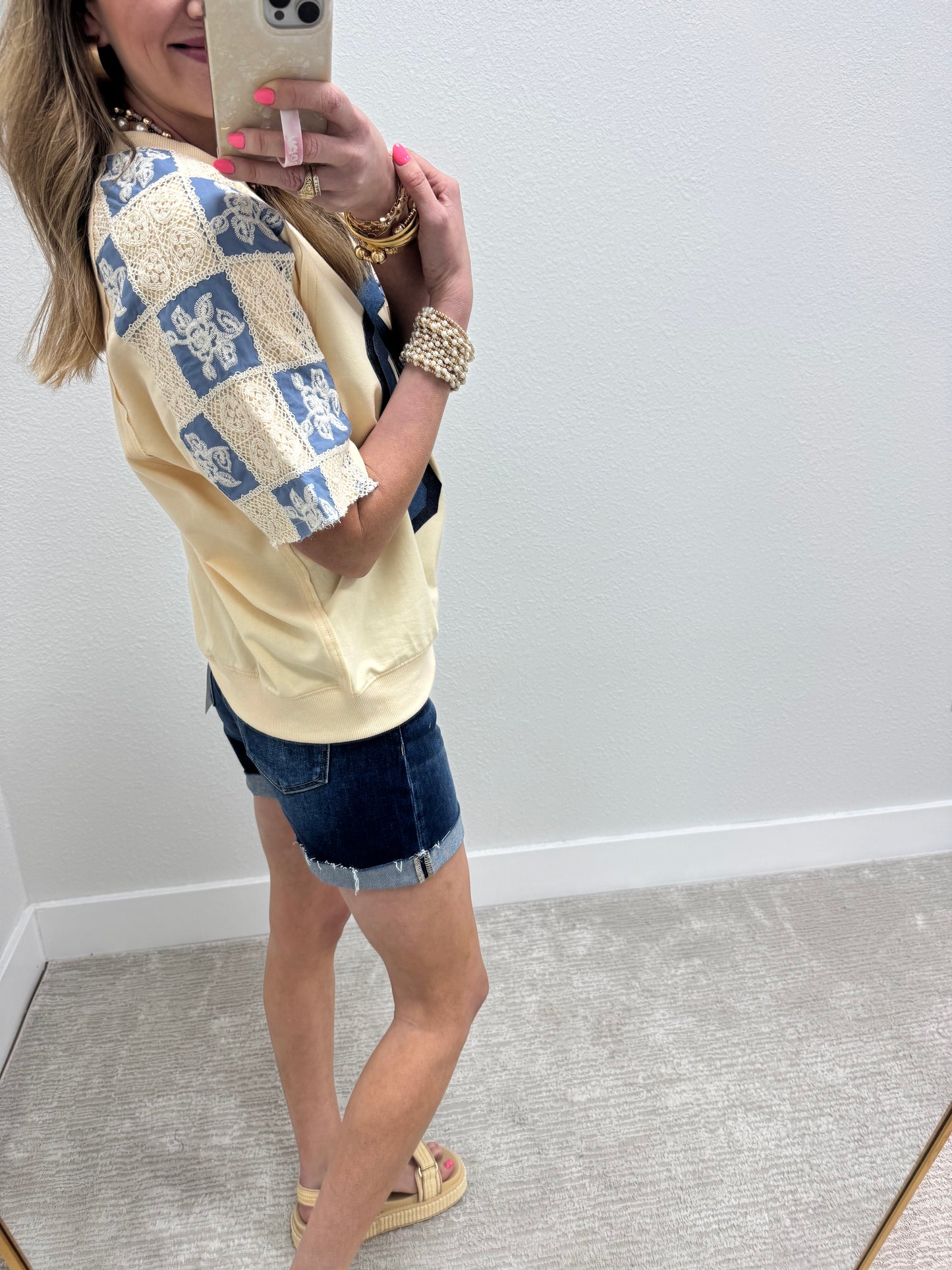 Risen Dark Wash High Rise Cuffed Denim Short