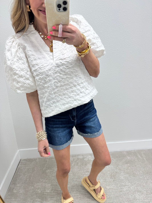 Risen Dark Wash High Rise Cuffed Denim Short