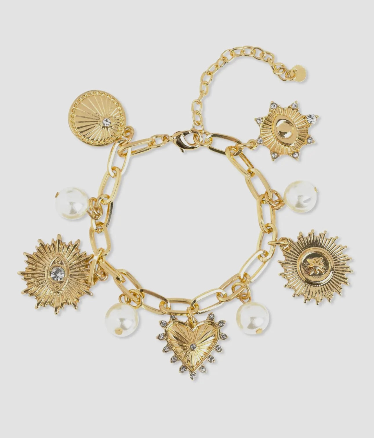 Heart Mix Coin Pearl Chunky Charm Bracelet
