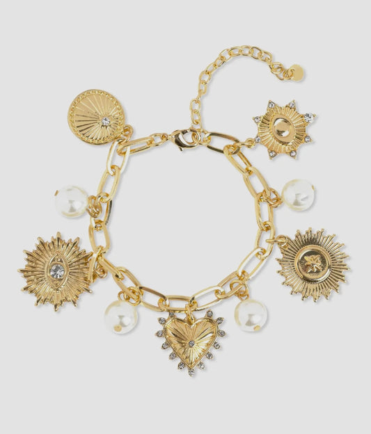 Heart Mix Coin Pearl Chunky Charm Bracelet