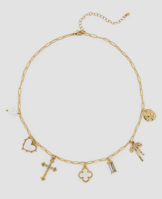 Clover Multi Gold Chunky Charm Necklace