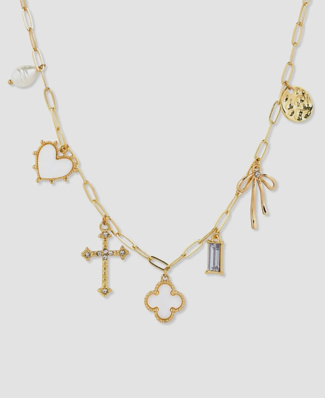 Clover Multi Gold Chunky Charm Necklace