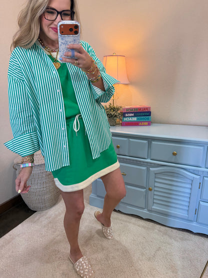 Green Striped Button-up Poplin Shirt