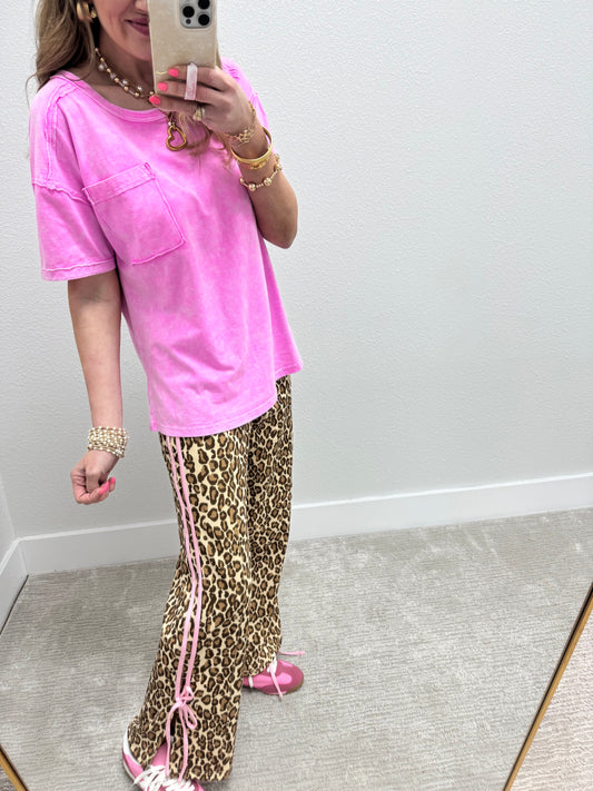 Leopard Pants With Pink Side Tie