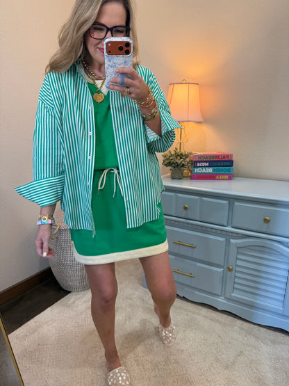 Green Striped Button-up Poplin Shirt