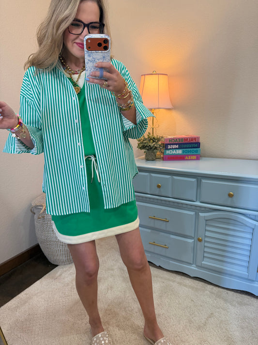 Green Striped Button-up Poplin Shirt