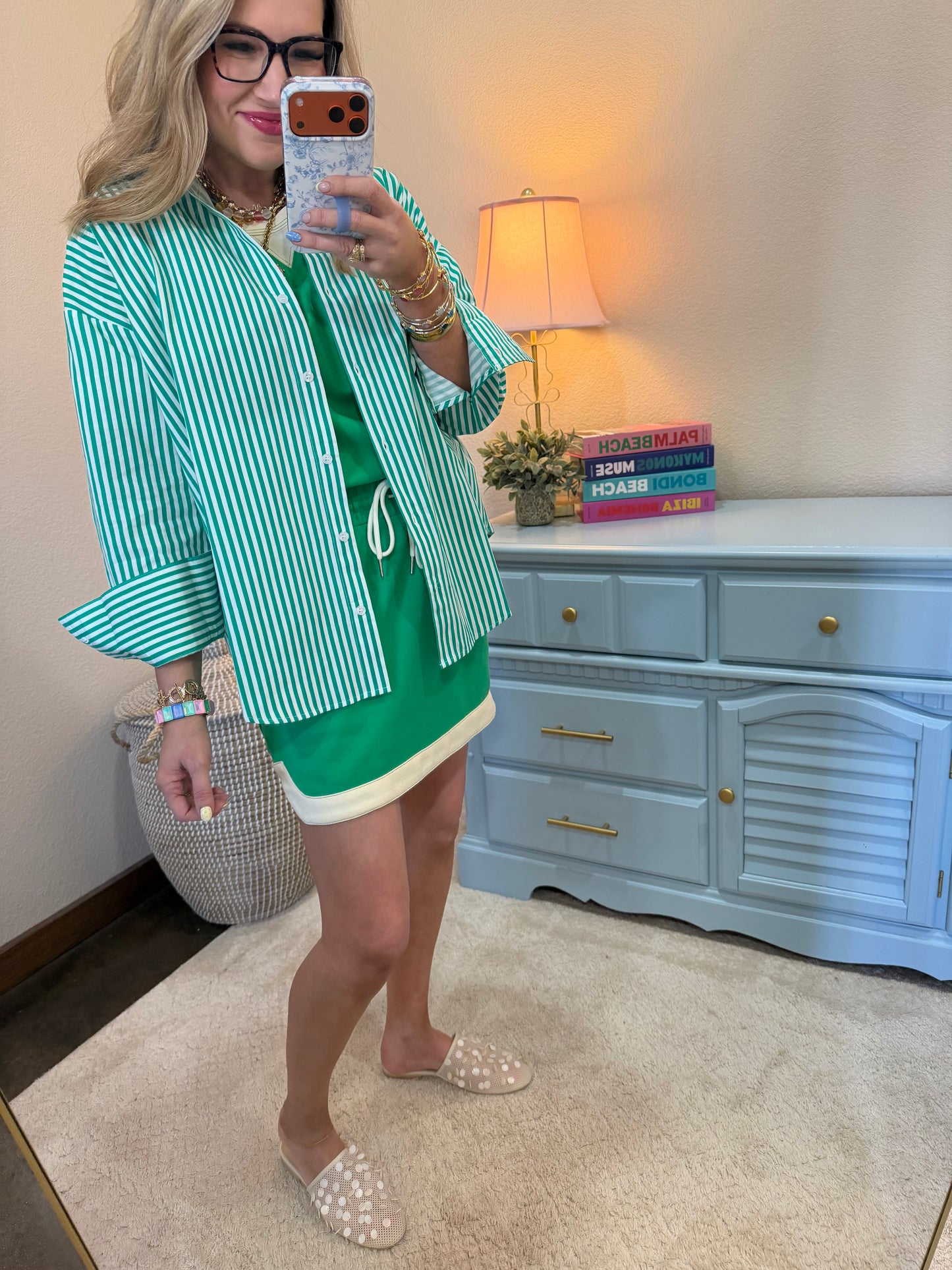 Green Striped Button-up Poplin Shirt