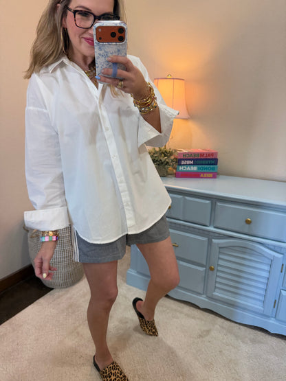 White Button Up Poplin Shirt