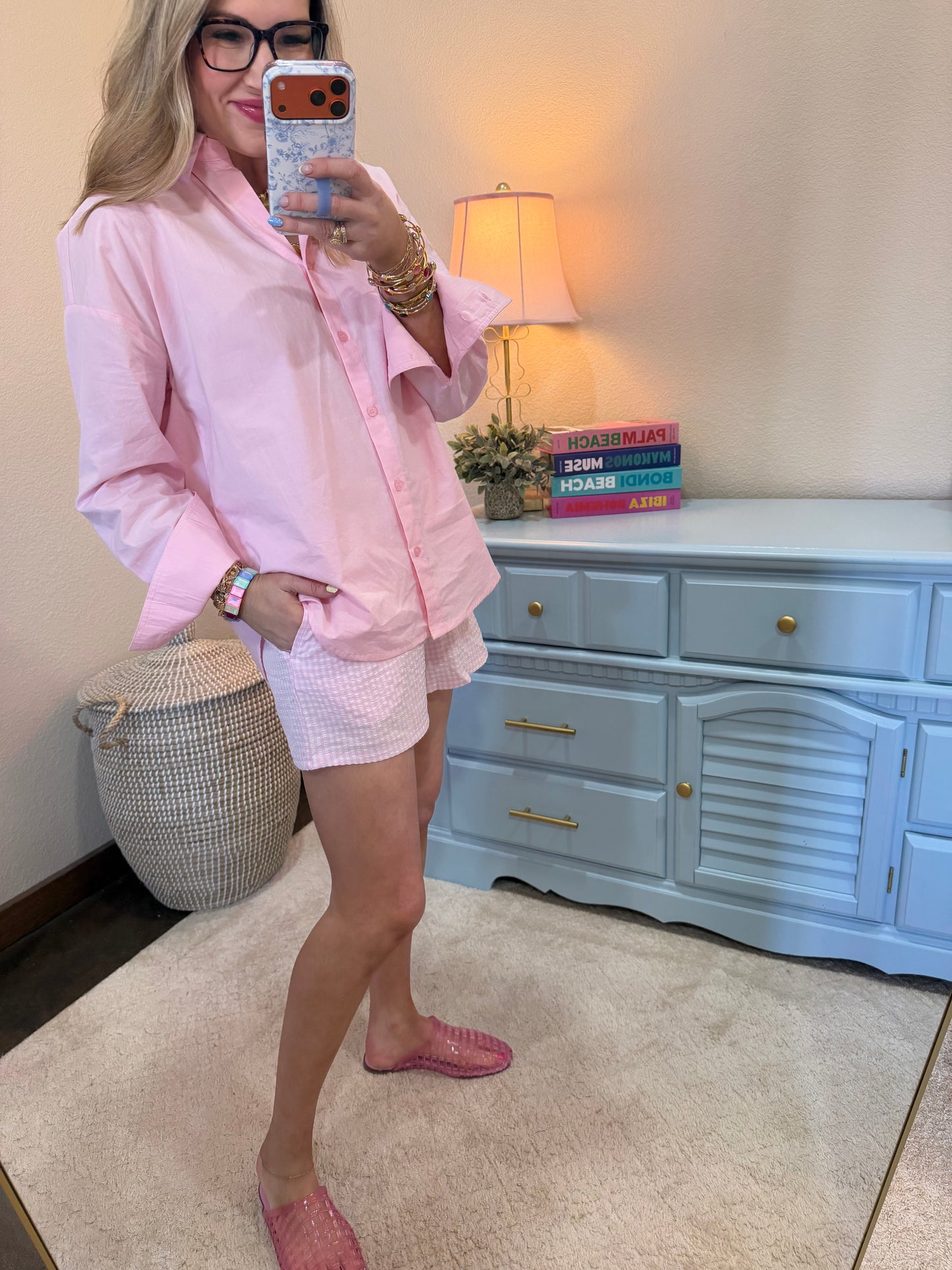 Soft Pink Button Up Poplin Shirt