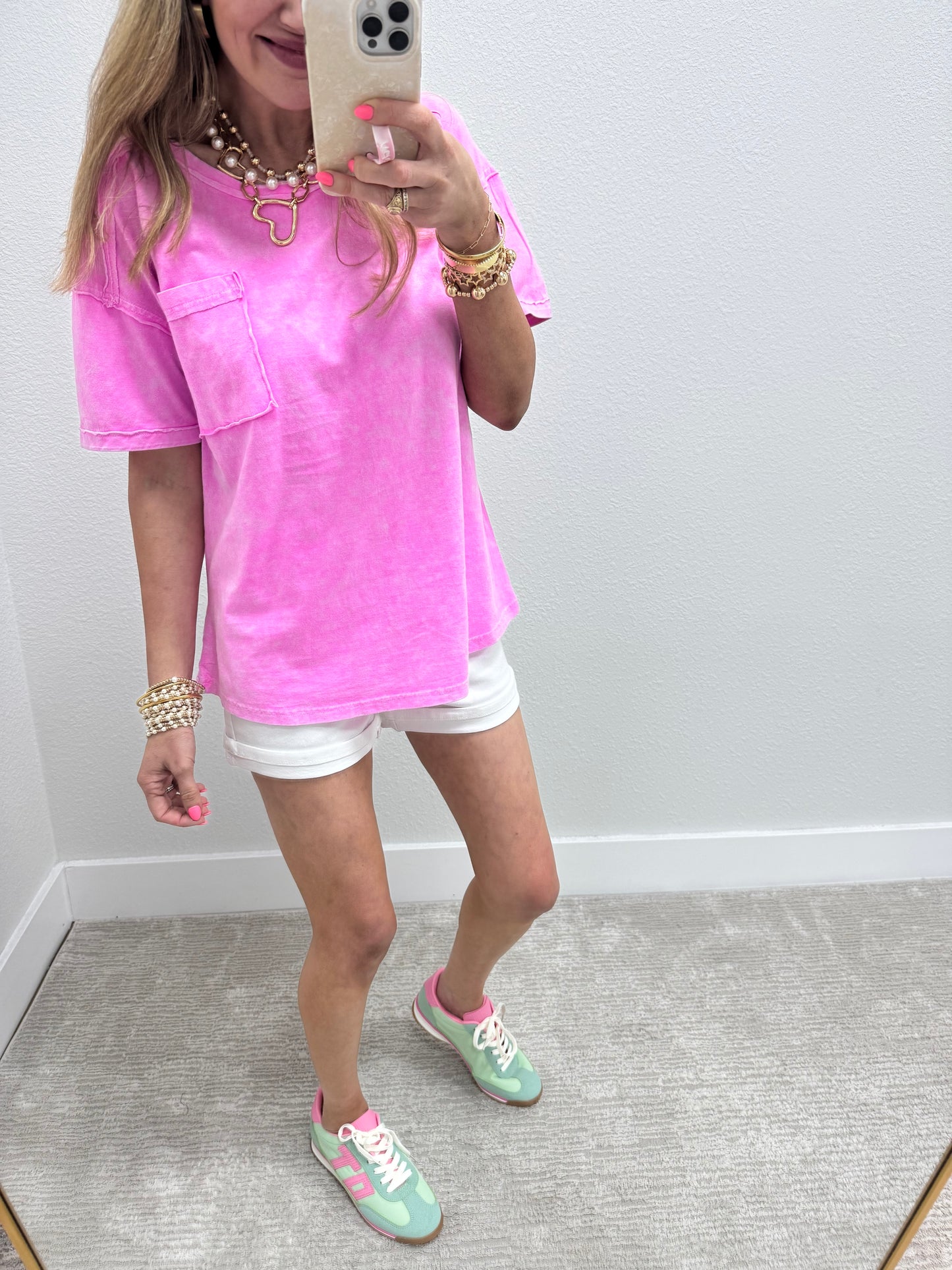 Hot Pink Washed Round Neck