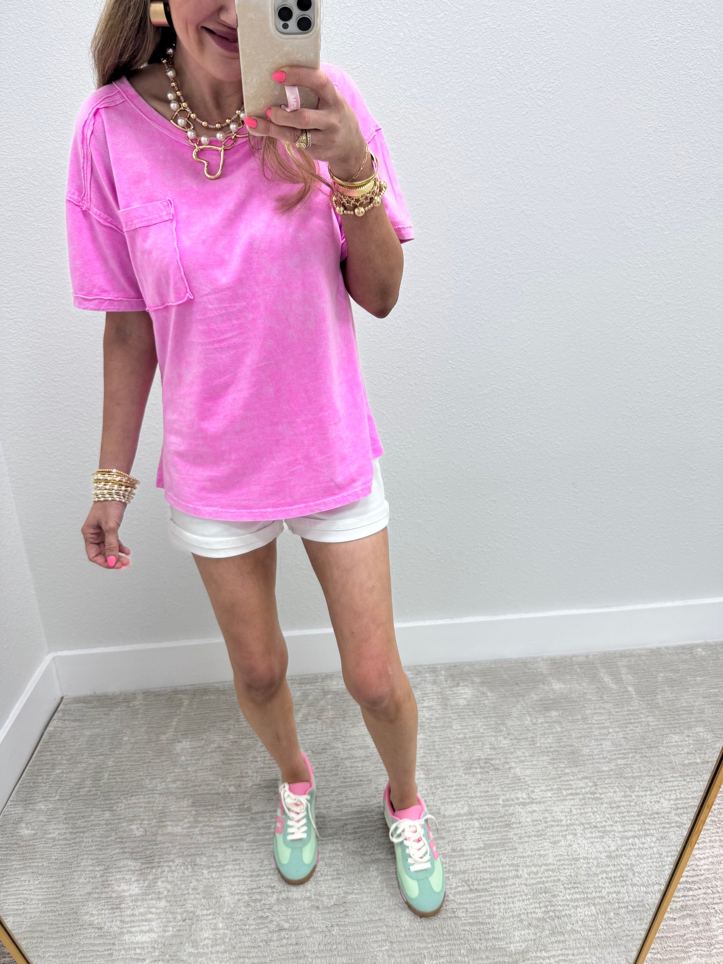 Hot Pink Washed Round Neck