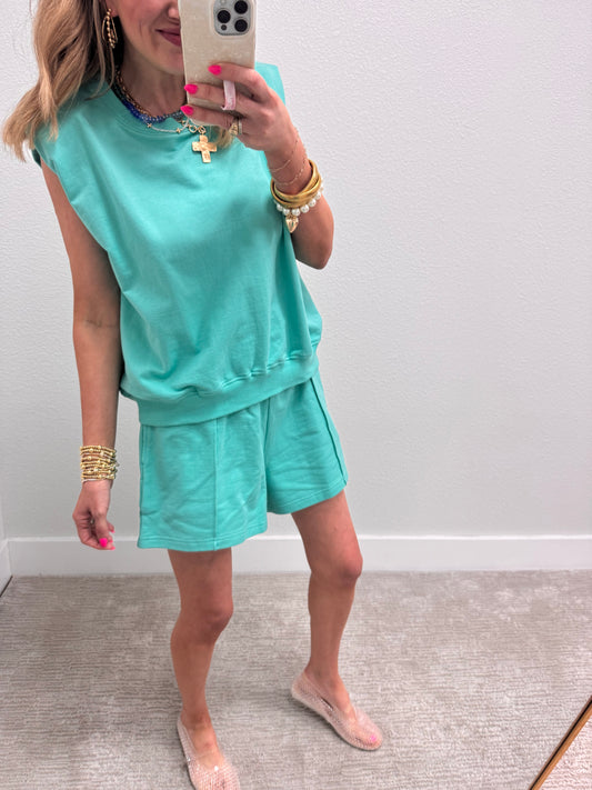 Mint French Terry Sleeveless Short Set