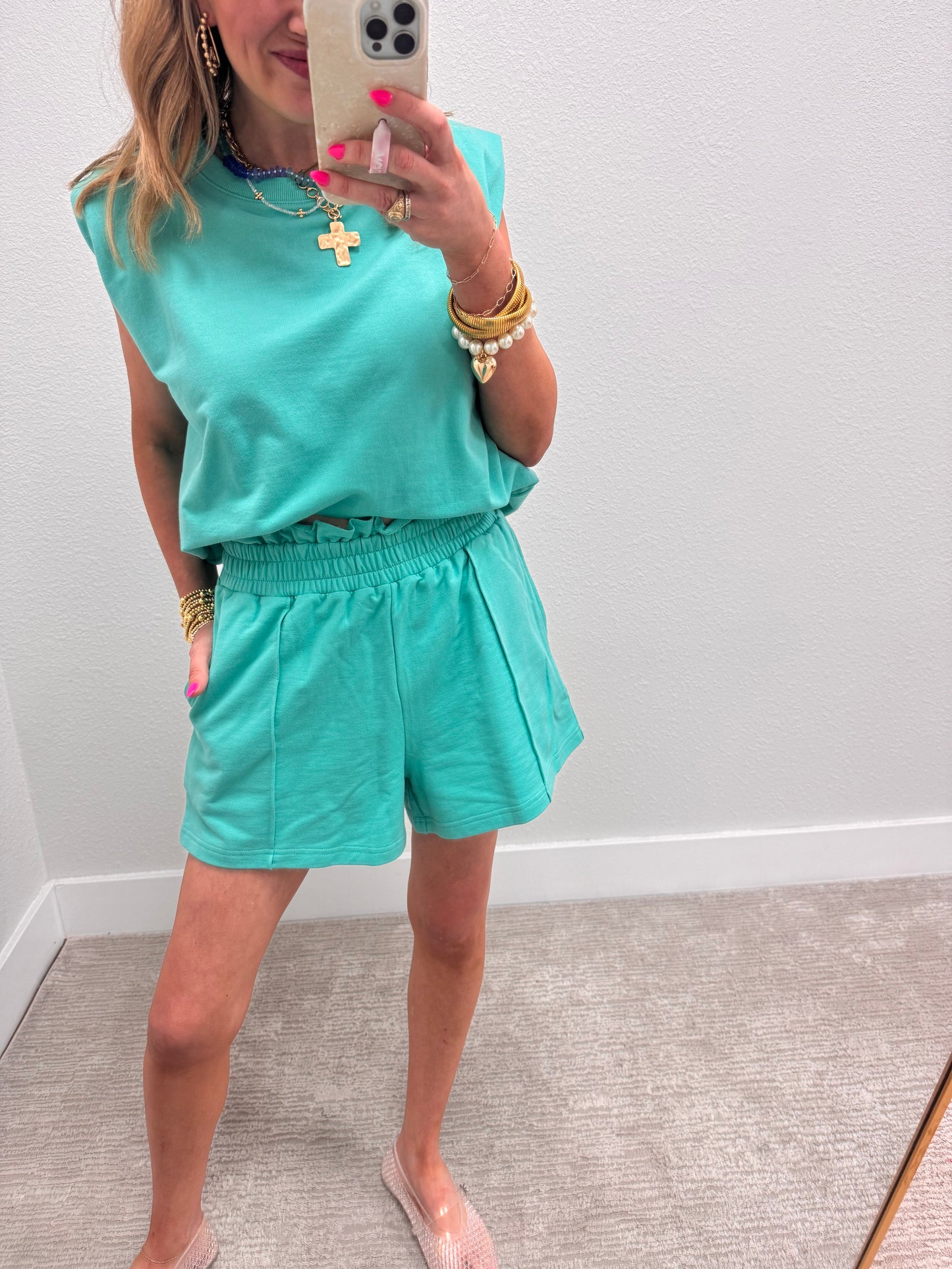 Mint French Terry Sleeveless Short Set