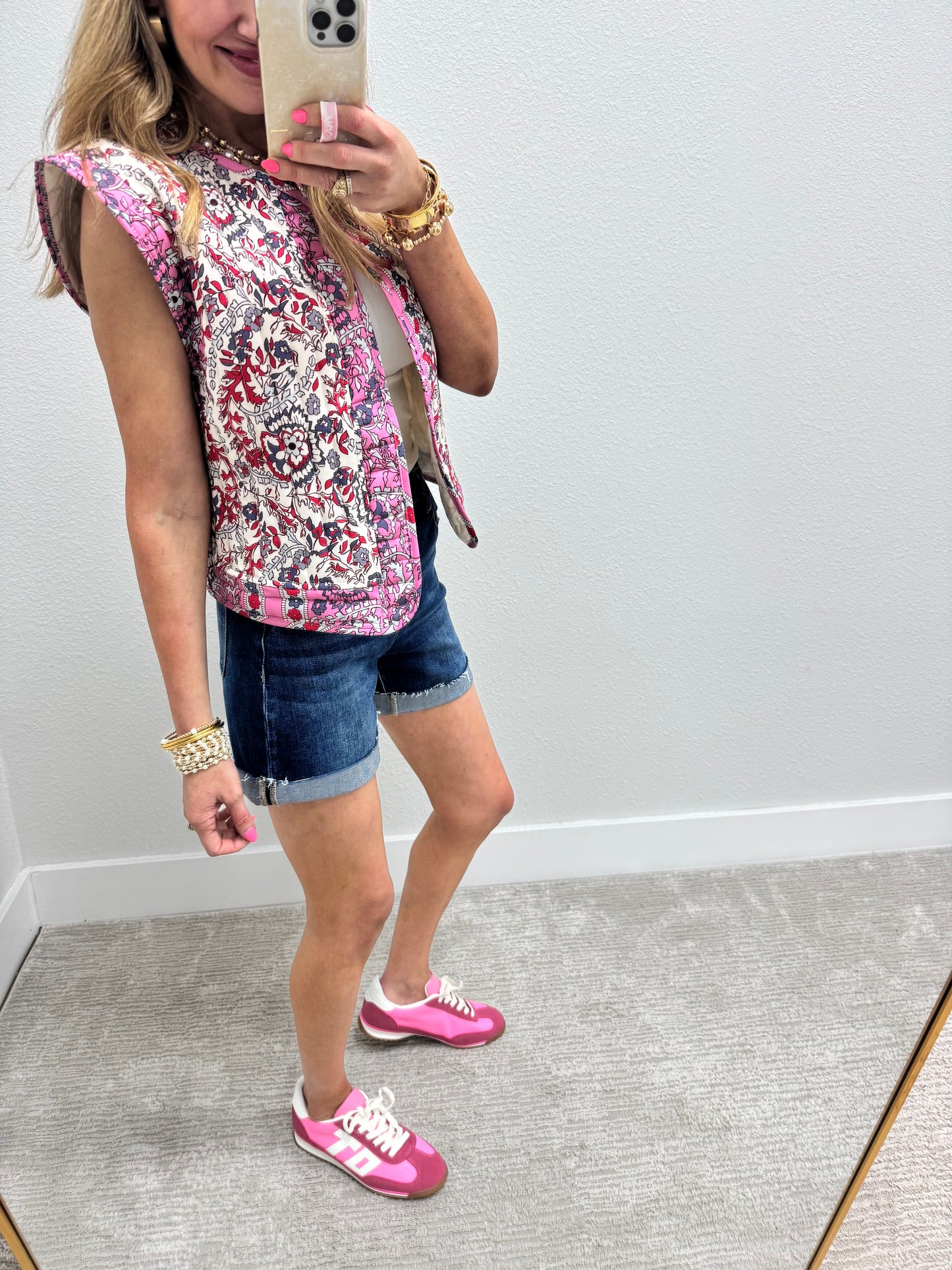 Pink Printed Quilted Vest