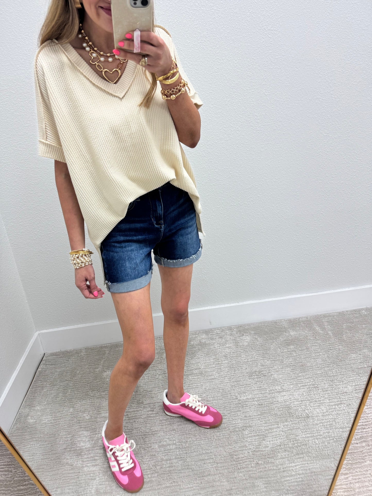 Risen Dark Wash High Rise Cuffed Denim Short
