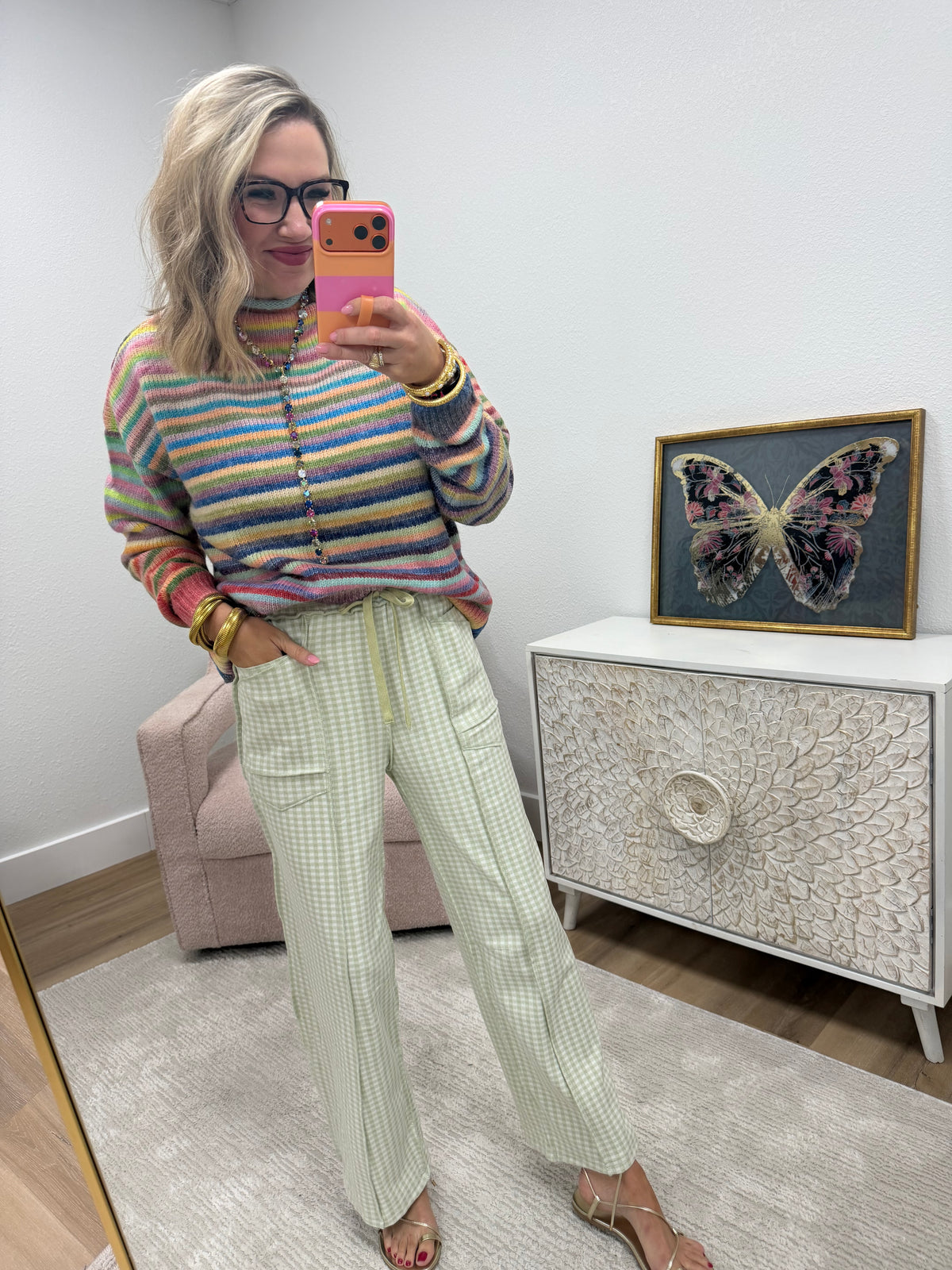 Sage Plaid Full Length Barrel Pants