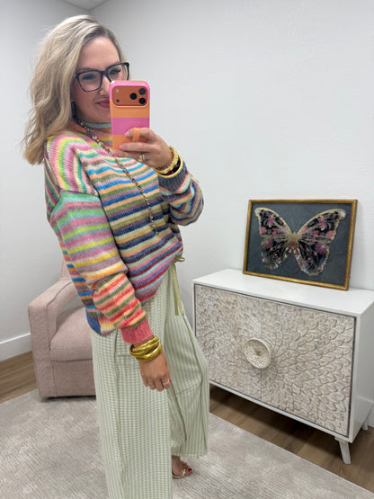 Mock Neck Multi Color Sweater