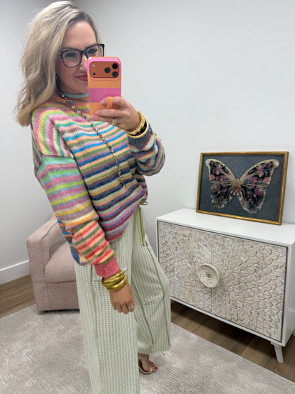 Mock Neck Multi Color Sweater