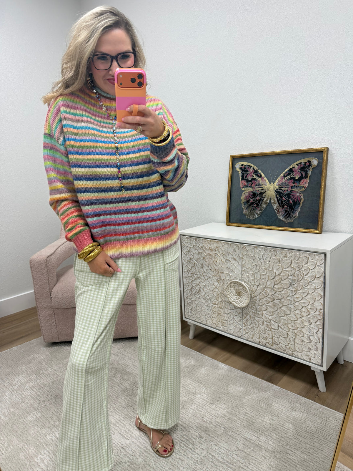 Mock Neck Multi Color Sweater