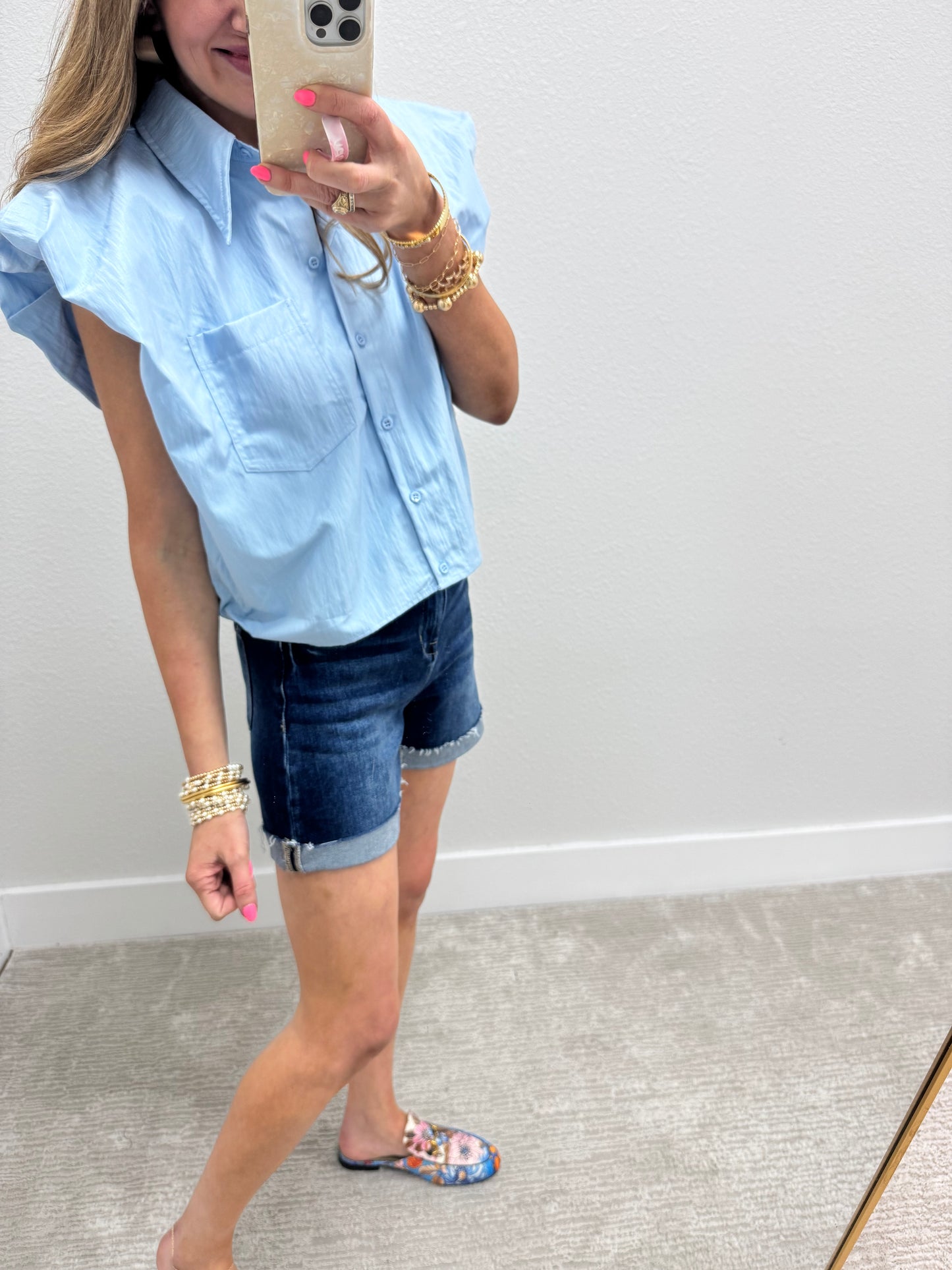 Risen Dark Wash High Rise Cuffed Denim Short