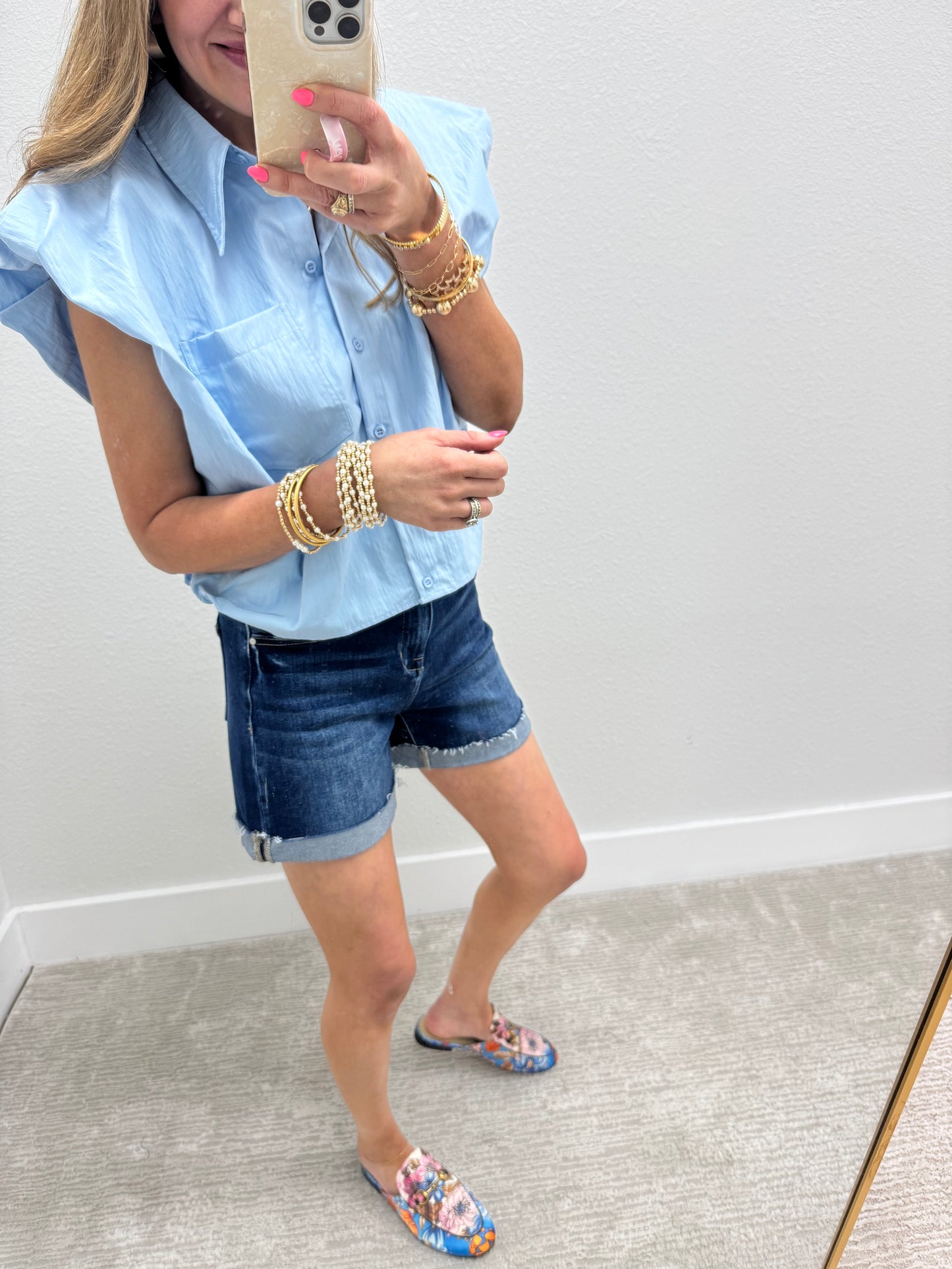 Risen Dark Wash High Rise Cuffed Denim Short