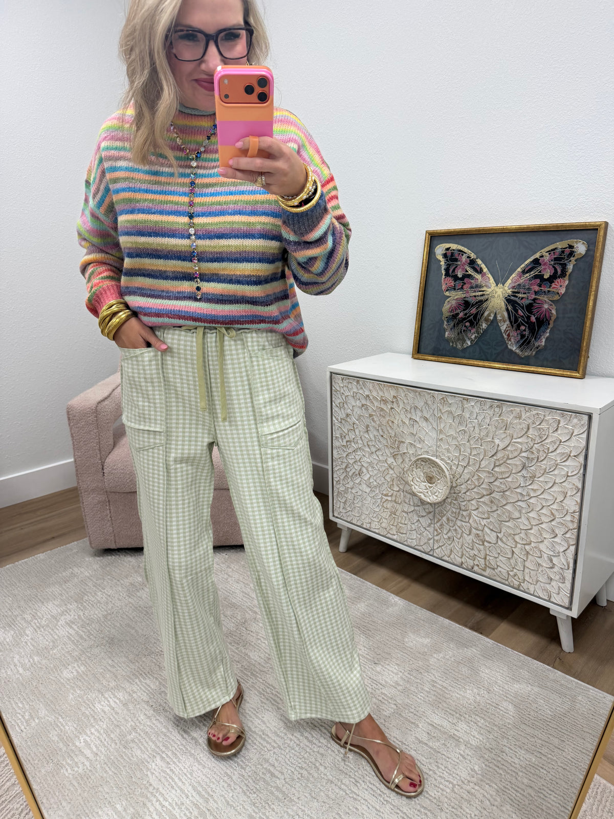 Sage Plaid Full Length Barrel Pants