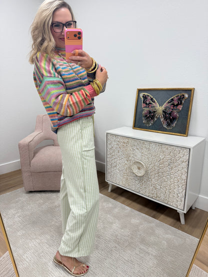 Sage Plaid Full Length Barrel Pants